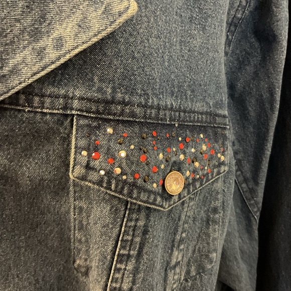 2. NWT Liz & Me Signature Beaded Red, Black N Silver Jean Jacket Size 2X - Picture 6 of 11